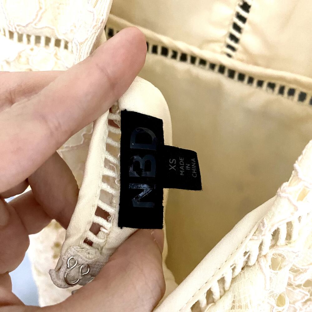 NBD Revolve Cream Only Yours Lace Asymmetrical Strappy Back Mini Dress XS - Picture 4 of 9
